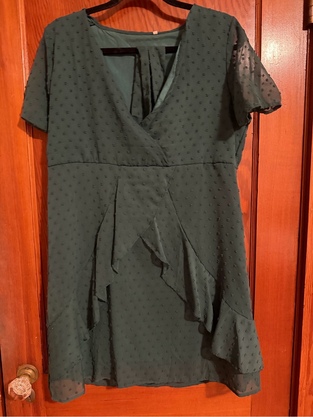 Elegant Dark Green Ruffle Wrap Mini Dress
